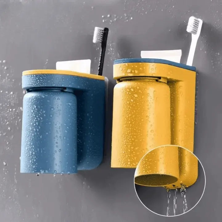 Tandenborstelhouder Wand ABS Kunststof 11.5x7x12.5cm Badkamer Zelfklevend Zonder Boren Hygiënisch Opbergen Wastafel Organizer Oranje Blauw Groen Geel | Sansoti