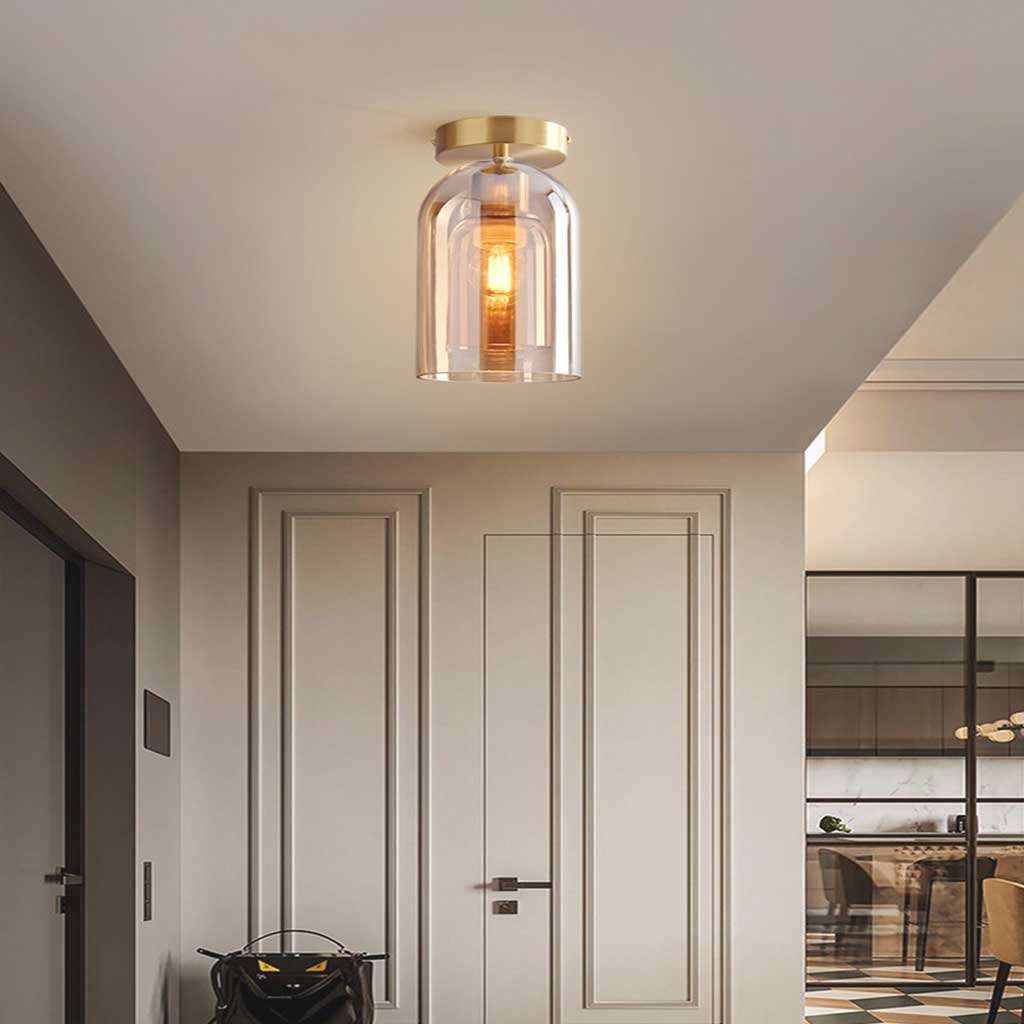Halbflächen-Deckenleuchte mit Glaskugel und Metallgestell, LED, dimmbar, Wohnzimmer, Flur, Eingangsbereich, warmes Licht, modern | Sansoti