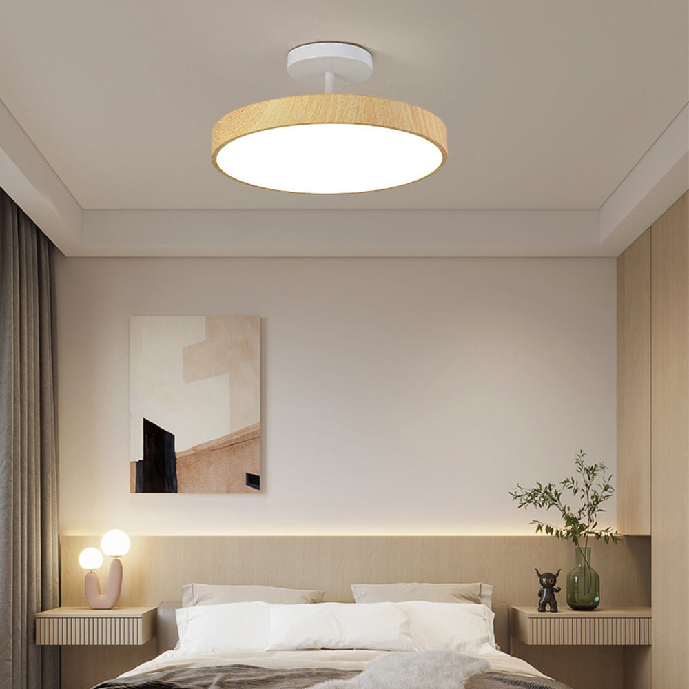 LED-Deckenleuchte Holzoptik Gold Rund Halbaufbau Wohnzimmer Schlafzimmer Esszimmer Design Deckenbeleuchtung | Restfield