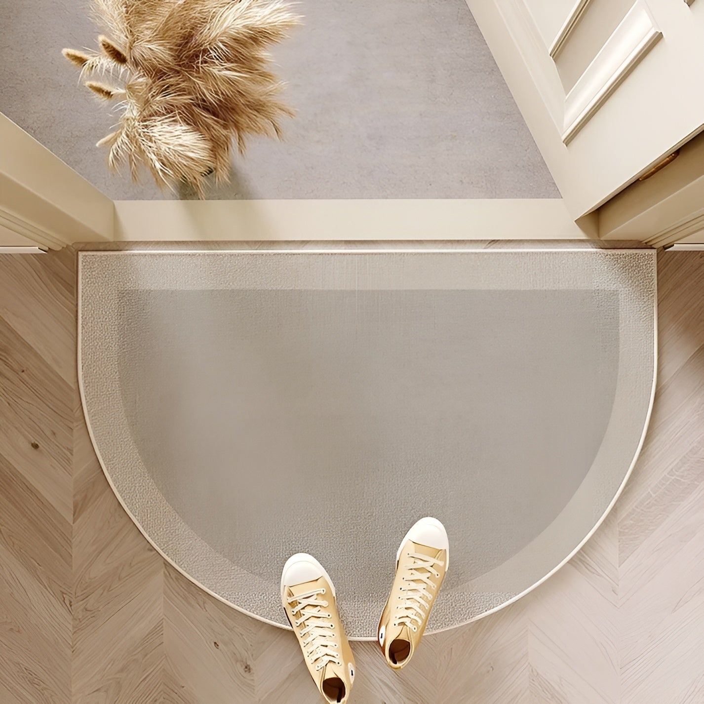 Halfronde Deurmat Buiten 60x90 cm Gestreept Antislip Voordeurmat Binnen Entree Terras Drempel Velvet Weerbestendig | Sansoti