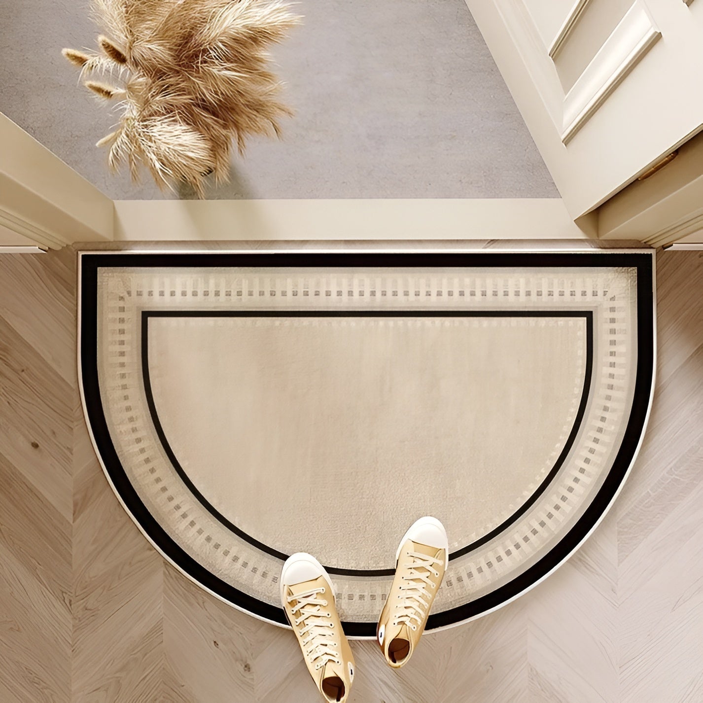Halfronde Deurmat Buiten 60x90 cm Gestreept Antislip Voordeurmat Binnen Entree Terras Drempel Velvet Weerbestendig | Sansoti