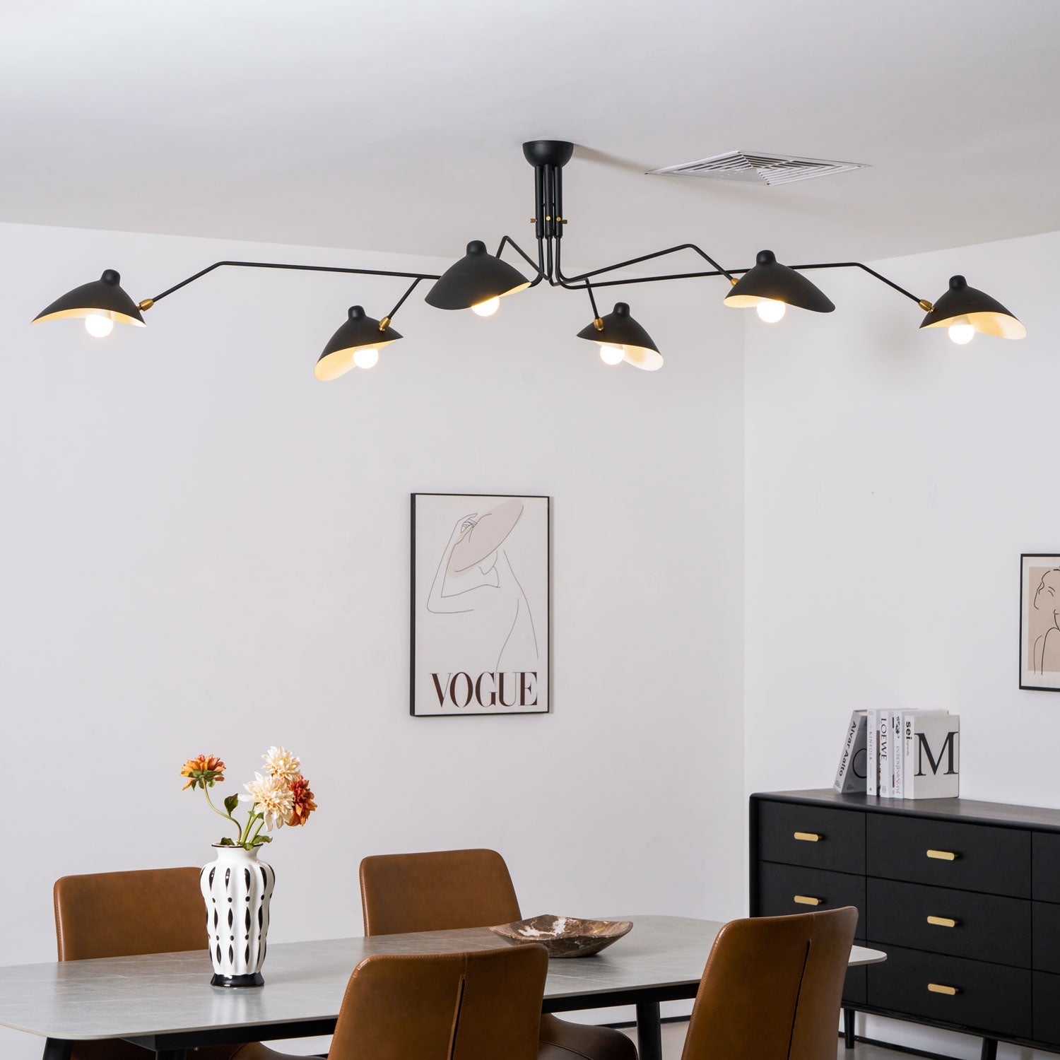 Plafondlamp Spider 3 Armen Mid-Century Modern Messing Verstelbaar Zwart Wit Grote Ruimte Restaurant Loft Stalen Armatuur Geïnspireerd Design | Sansoti