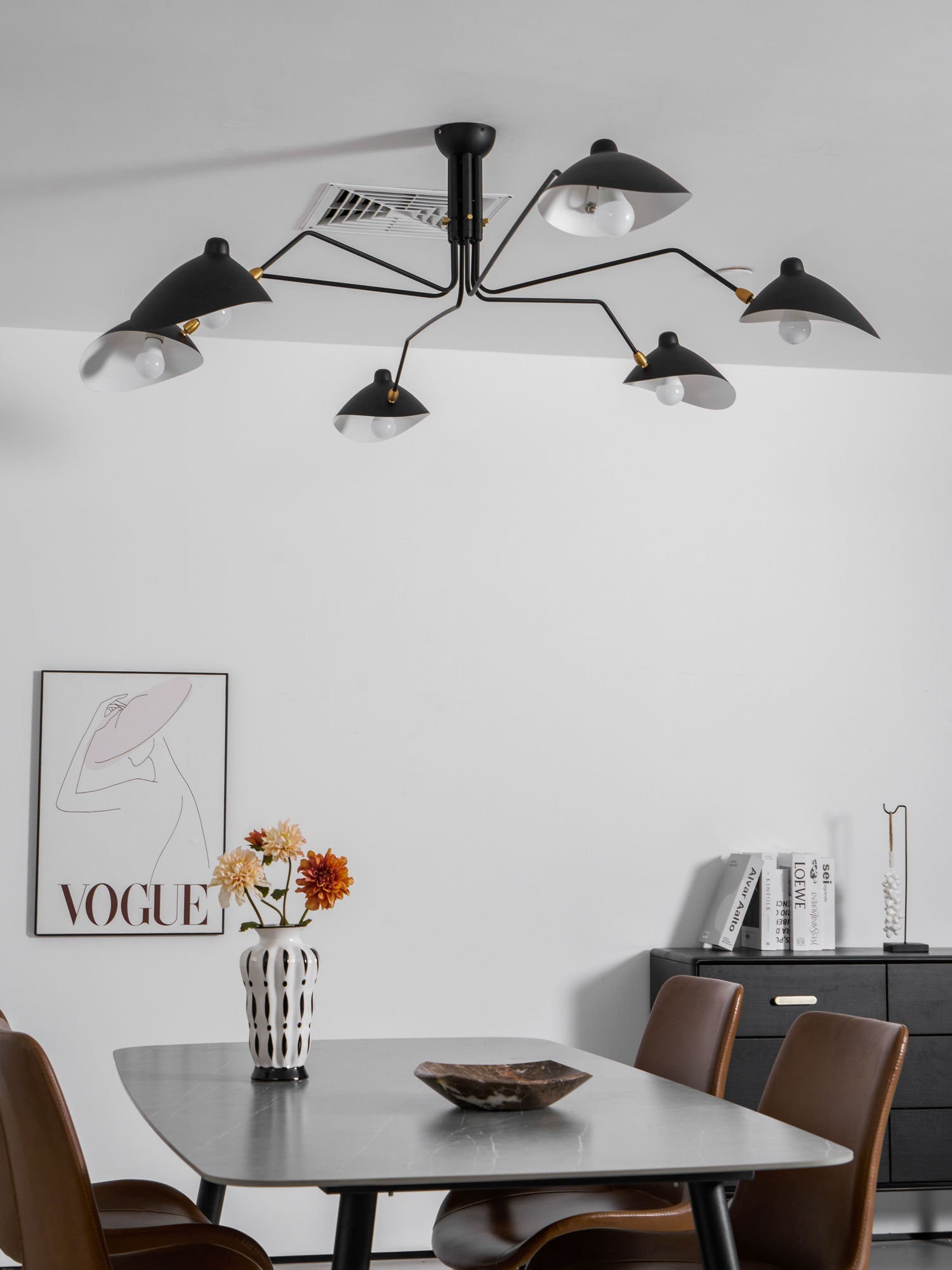 Plafondlamp Spider 3 Armen Mid-Century Modern Messing Verstelbaar Zwart Wit Grote Ruimte Restaurant Loft Stalen Armatuur Geïnspireerd Design | Sansoti
