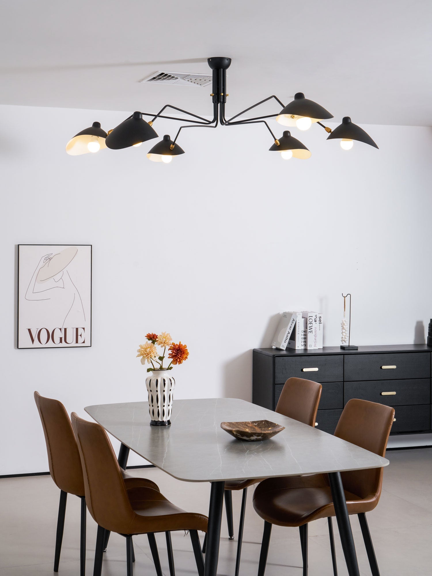 Plafondlamp Spider 3 Armen Mid-Century Modern Messing Verstelbaar Zwart Wit Grote Ruimte Restaurant Loft Stalen Armatuur Geïnspireerd Design | Sansoti