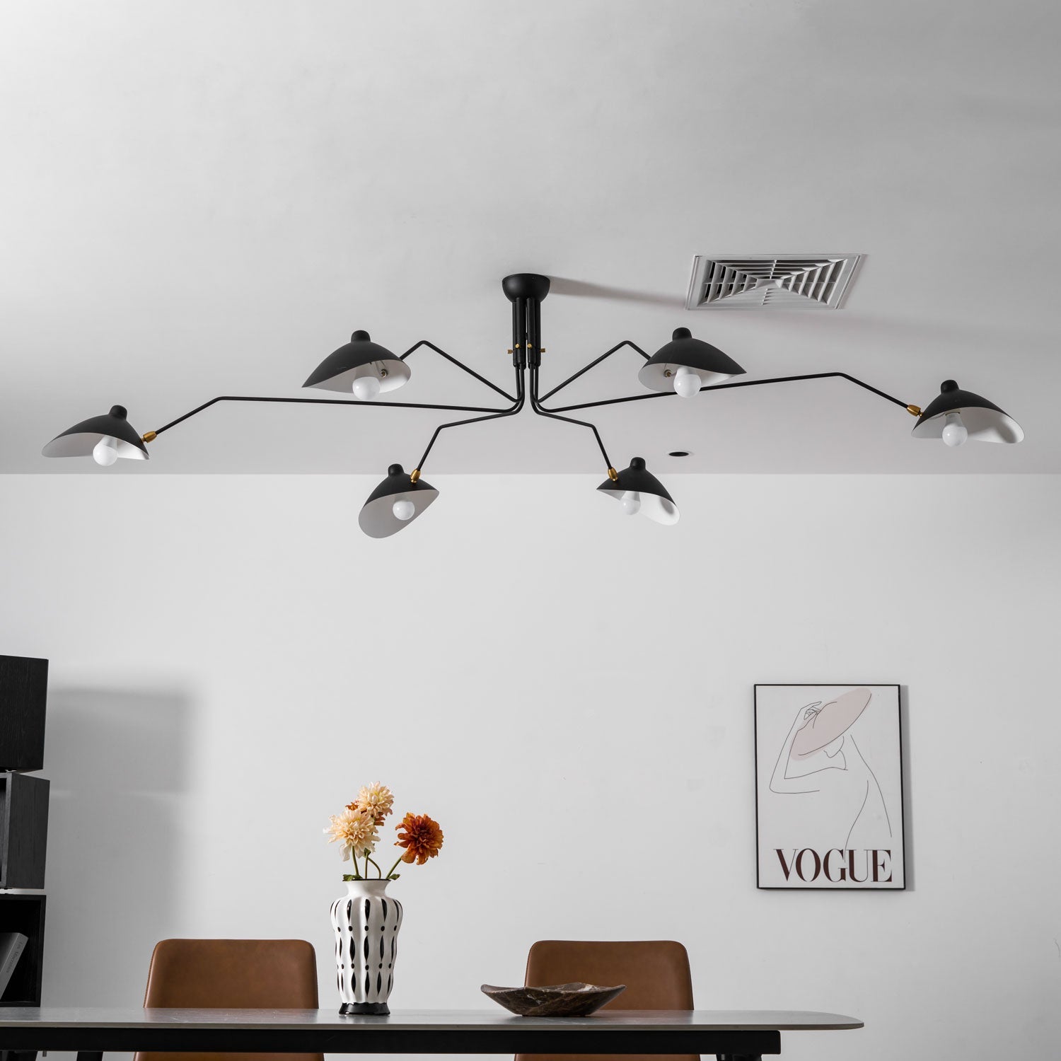 Plafondlamp Spider 3 Armen Mid-Century Modern Messing Verstelbaar Zwart Wit Grote Ruimte Restaurant Loft Stalen Armatuur Geïnspireerd Design | Sansoti