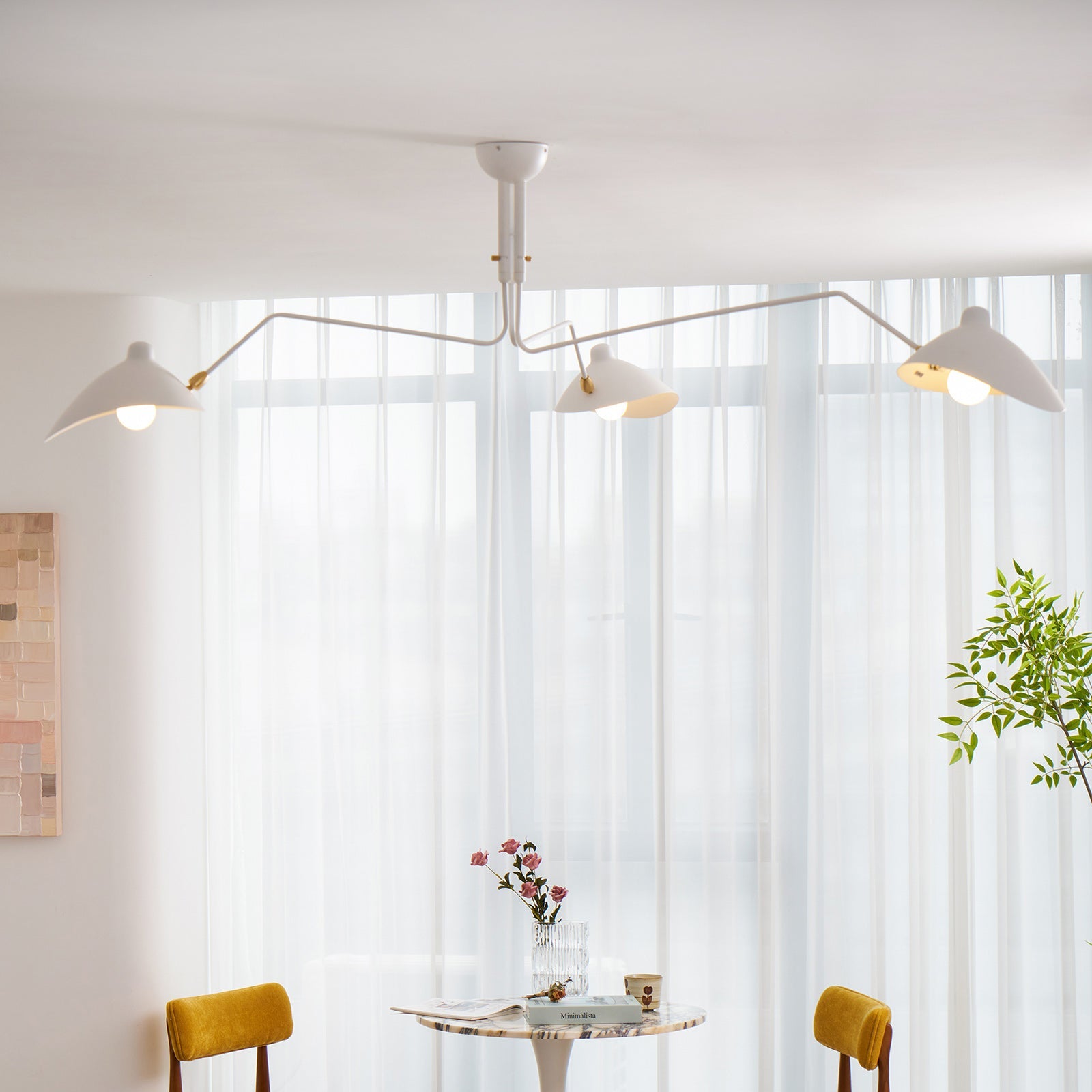 Plafondlamp Spider 3 Armen Mid-Century Modern Messing Verstelbaar Zwart Wit Grote Ruimte Restaurant Loft Stalen Armatuur Geïnspireerd Design | Sansoti