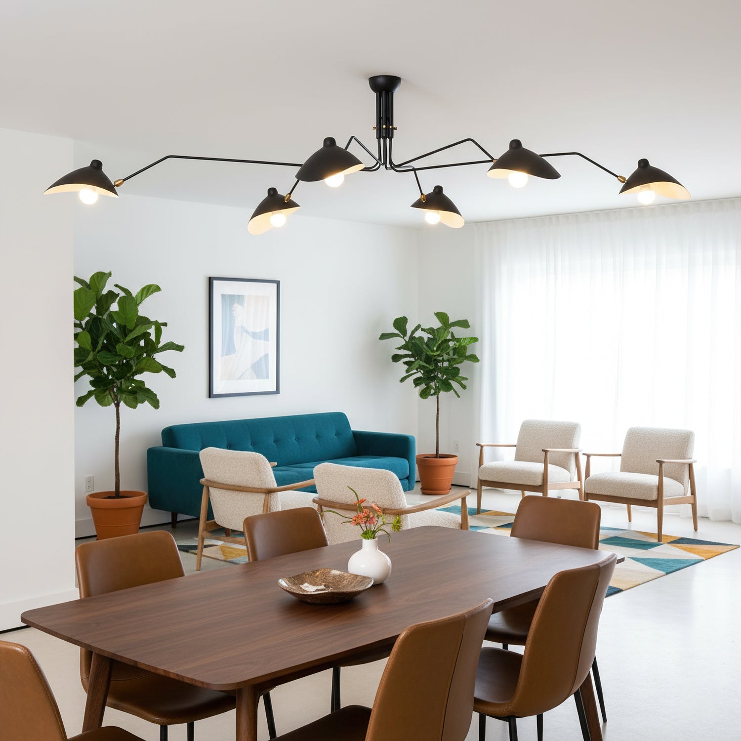 Plafondlamp Spider 3 Armen Mid-Century Modern Messing Verstelbaar Zwart Wit Grote Ruimte Restaurant Loft Stalen Armatuur Geïnspireerd Design | Sansoti