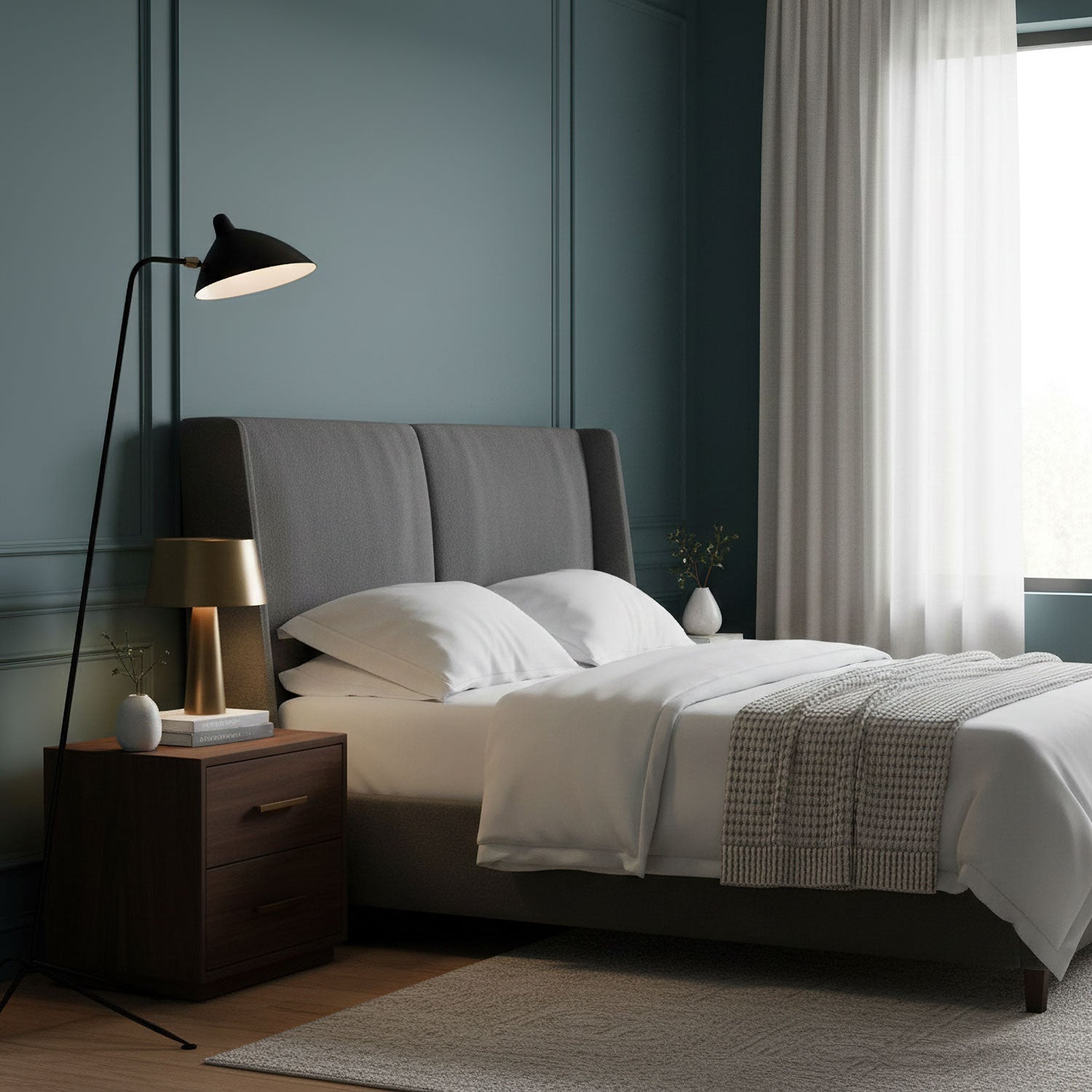 Industriële Vloerlamp Zwart Mat met Messing Accenten — Verstelbare Spot op Tripod Basis — E26/E27 fitting tot 40W — Scandinavisch Design voor Woonkamer & Leeshoek | Sansoti