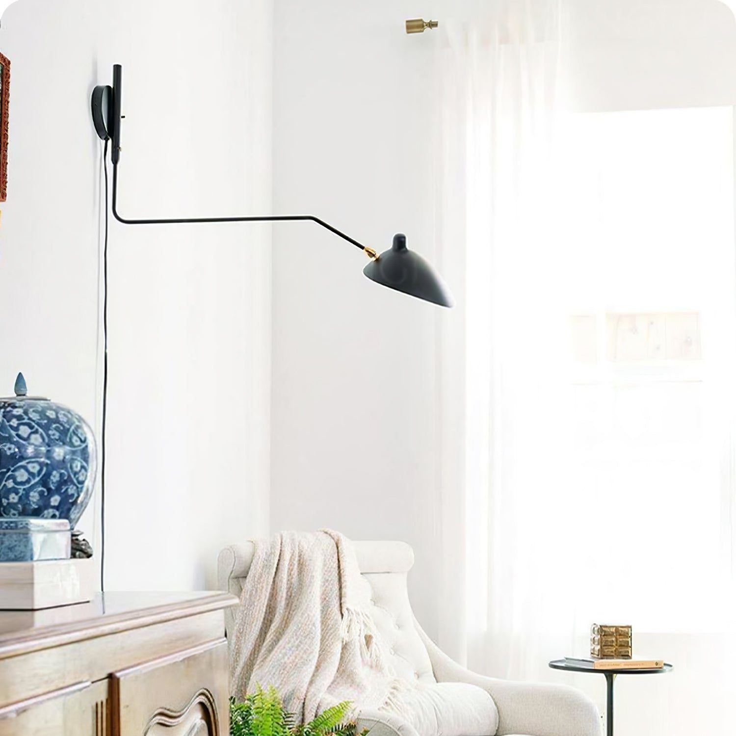 Wall Lamp with Adjustable Joint Arm Black Modern Design for Living Room Study Hallway | Sansoti