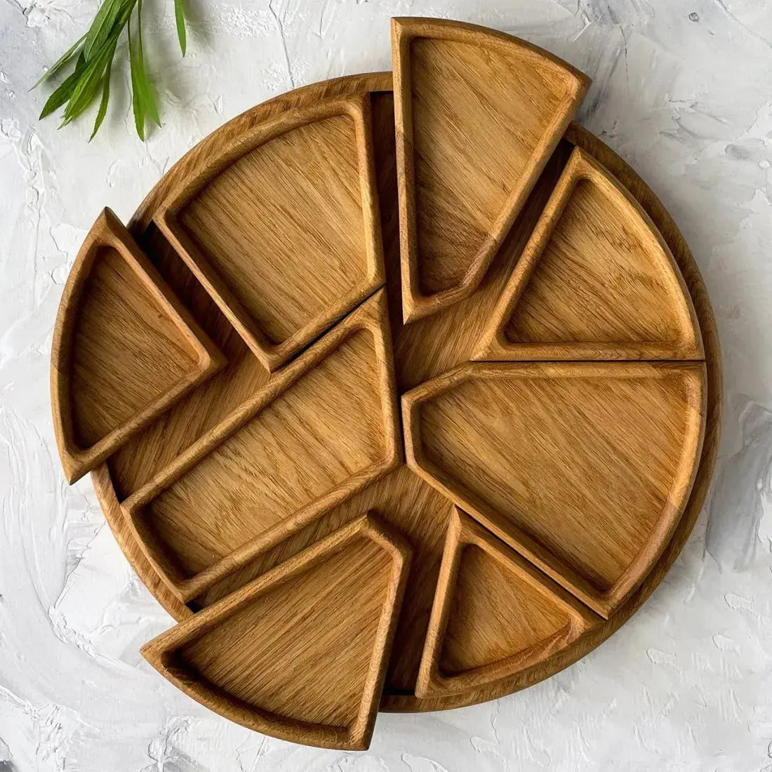 Houten Serveerschaal Set met 8 Uitneembare Vakjes Rond 25cm Naturel Hout | Sansoti