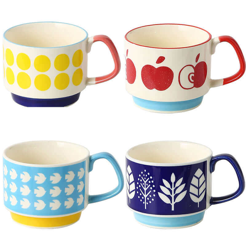 Ceramiczny kubek do kawy w stylu retro 300 ml vintage, wzornictwo mid-century, uchwyt, naczynie do herbaty i kawy | Sansoti