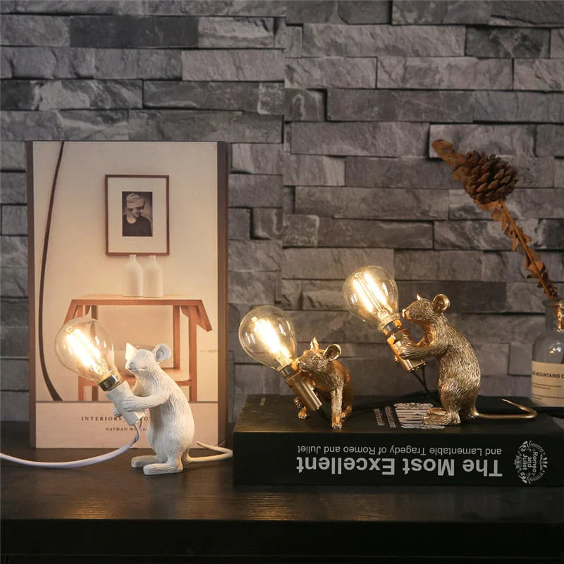 Decorative Mouse Lamp Resin LED Lighting Sitting or Lying White Gold Black Table and Nightstand Lamp for Living Room Bedroom Kids Room | Sansoti