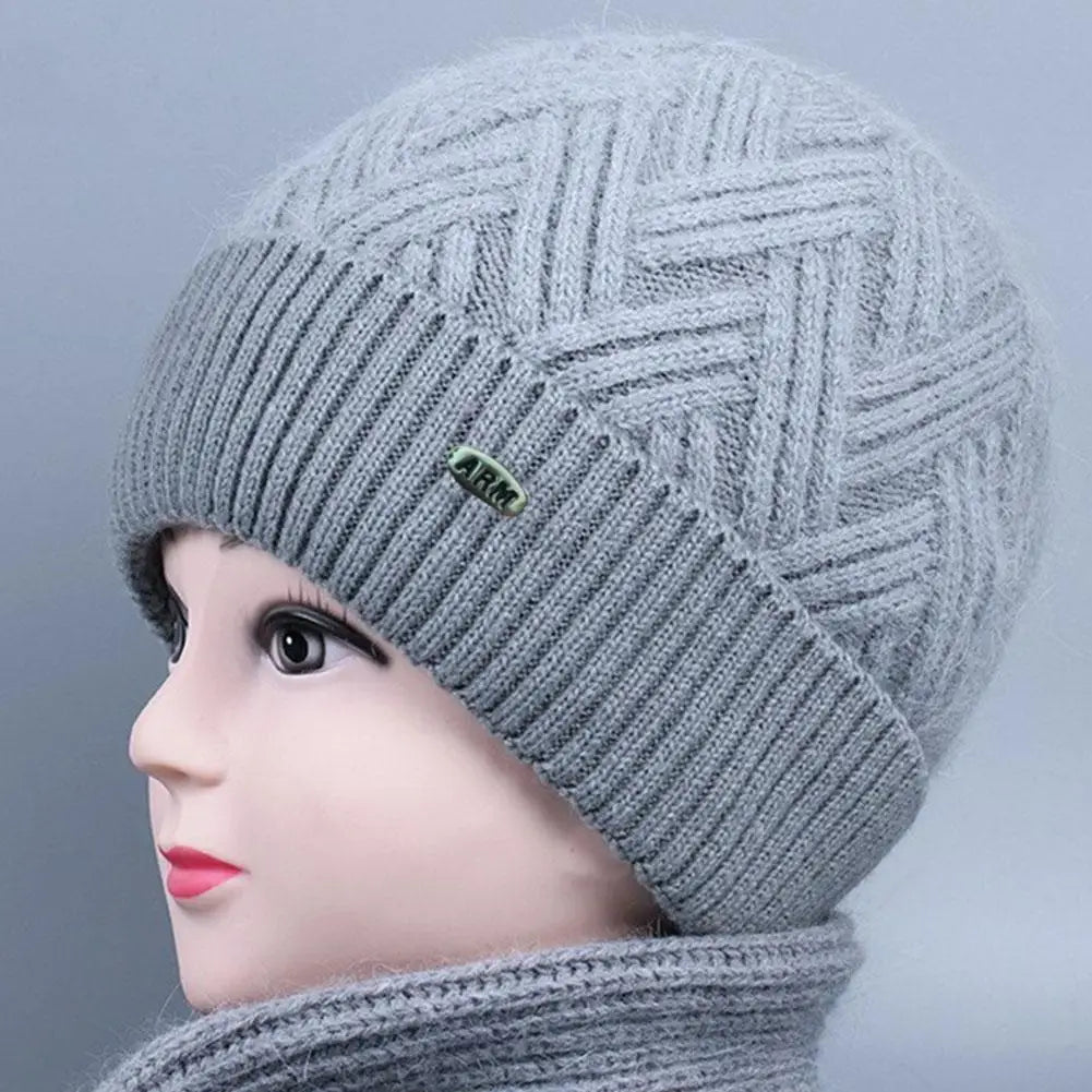 Gestrickte Damen-Wintermütze mit Fleecefutter, Ohrenschutz, elastischer Polyester-Beanie, warme Skimütze für kaltes Wetter | Sansoti