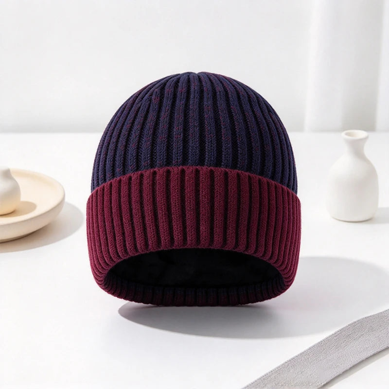 Herren-Wintermütze aus Strick mit Fleece-Futter, Rippmuster, Beanie, thermisch warm, Skimütze für Outdoor-Aktivitäten | Sansoti
