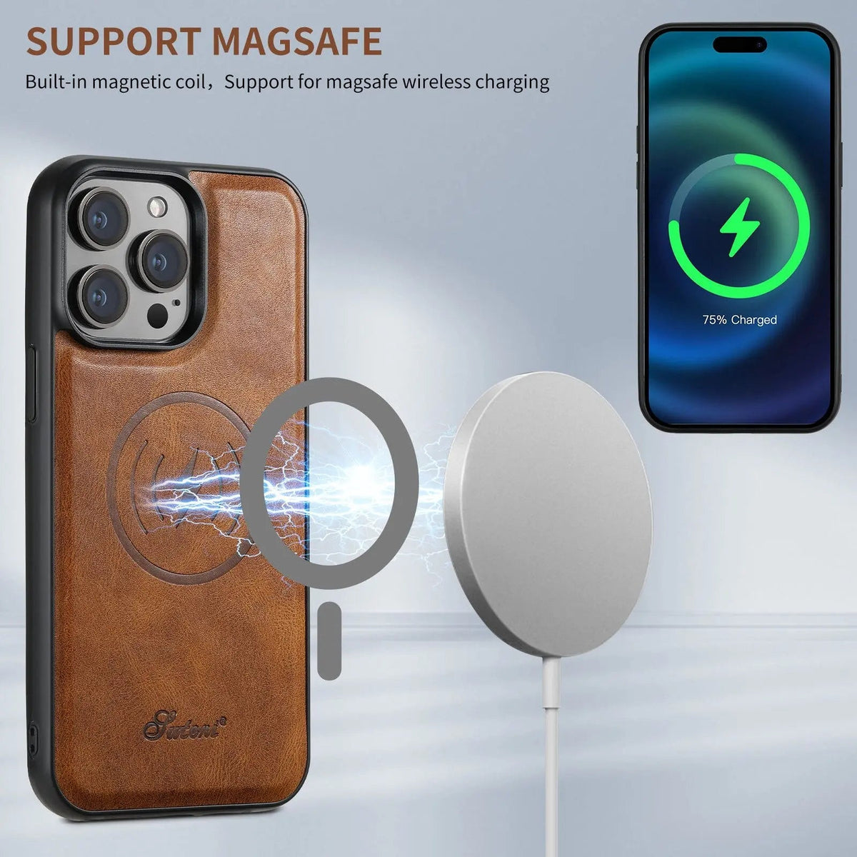 Leather Wallet Phone Case iPhone 15 Pro Max Black Brown Blue Red Khaki Cardholder Flip Case | Sansoti