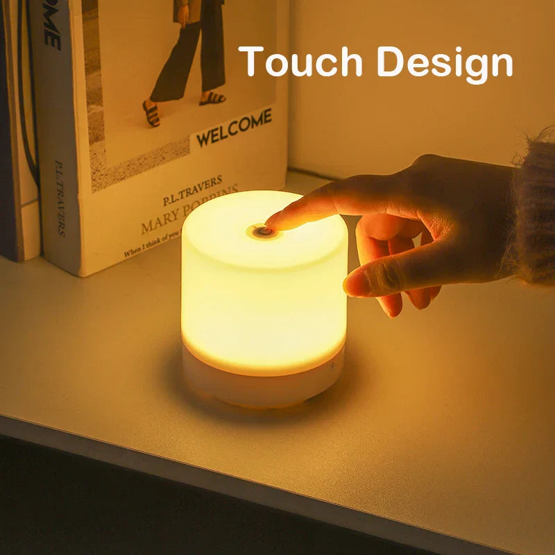 Nachtlamp LED USB 8.5cm Dimbaar ABS Wit Touch Bedlamp Slaapkamer Bureau Sfeerverlichting Compact Lampje | Sansoti
