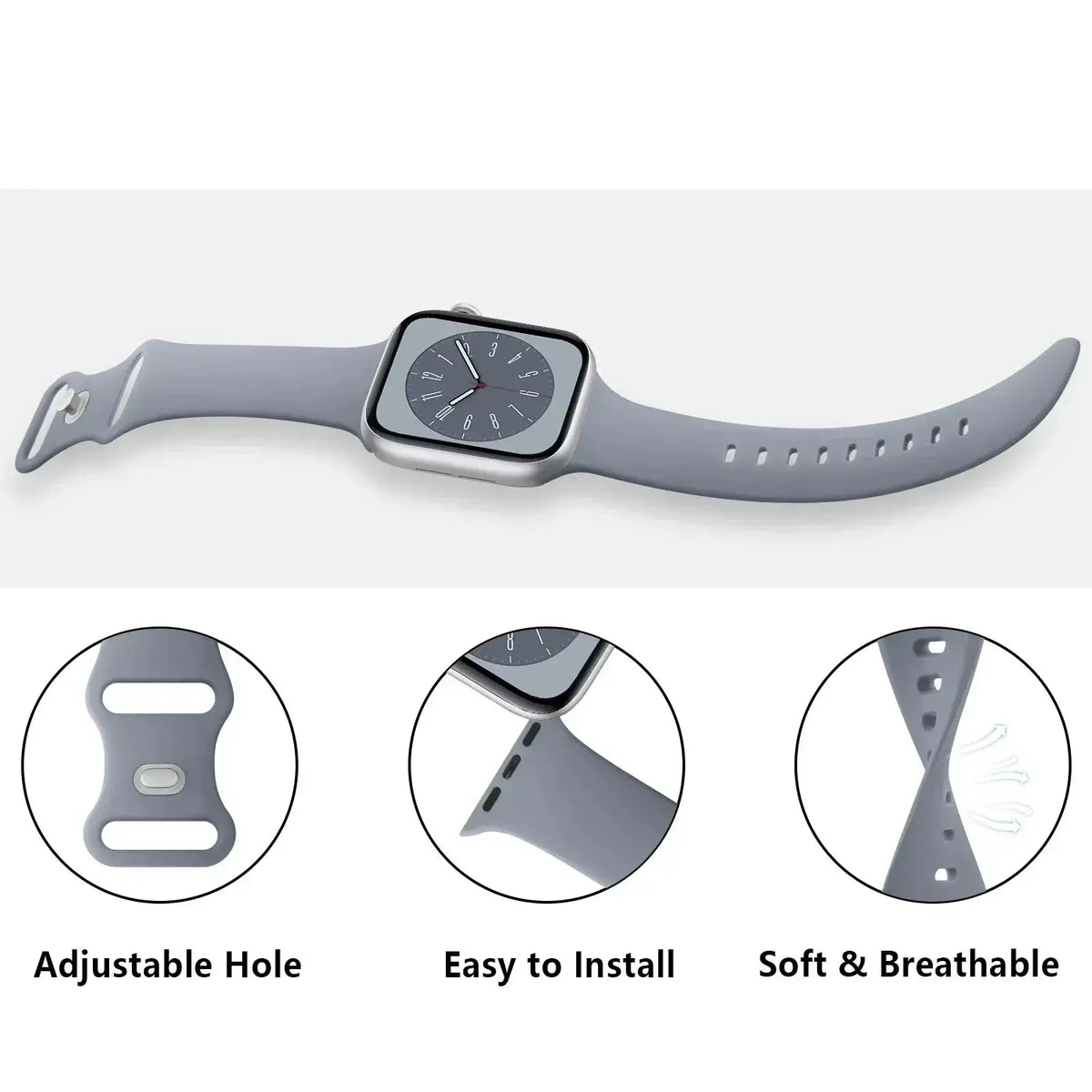 Silikon-Smartwatch-Armband – atmungsaktives, flexibles, verstellbares und komfortables Uhrenarmband – für alle Handgelenkgrößen | Sansoti