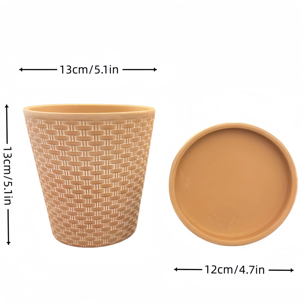 Set aus Keramik-Pflanzentöpfen, 13 cm, mit Untersetzer - 2 Stück, Terrakotta, mit Drainageloch für Kräuter im Innenbereich | Sansoti