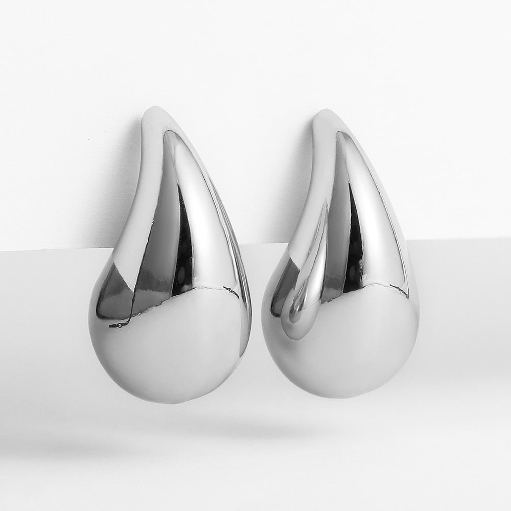 Chunky Teardrop Earrings Stainless Steel Gold or Silver Elegant Drop-Shaped Statement Jewelry | Sansoti