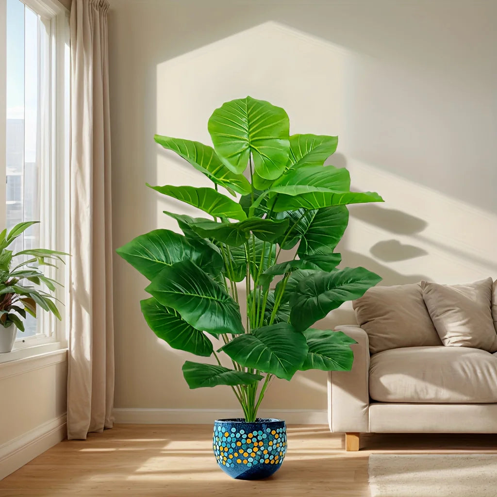 Kunstplant Buiten Taro Palm 100cm 18 Bladeren Woonkamer Buiten Nep Plant Grote Kunstboom Tropisch Interieur Decoratie | Sansoti
