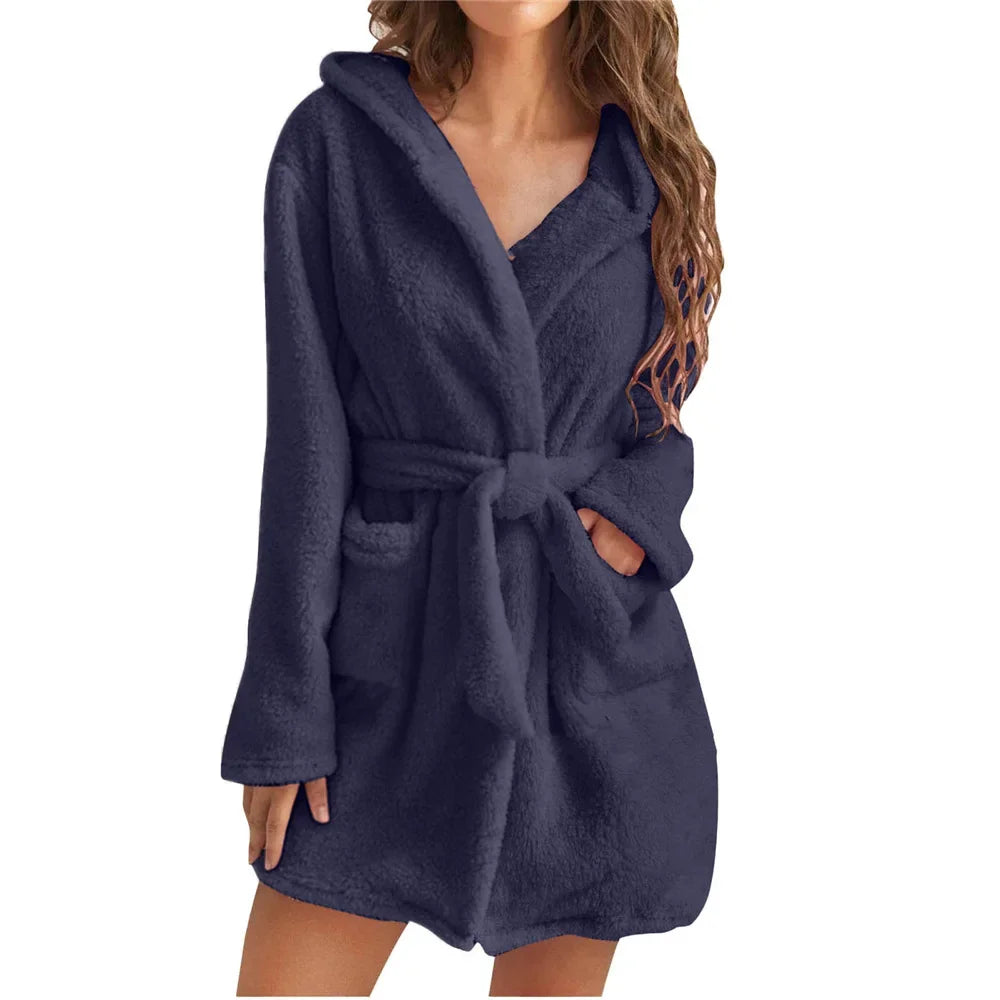 Katoenen Badjas met Capuchon Dames Absorberend Ochtendjas Lange Mouwen Relaxwear Zachte Thuiskleding Wellness | Sansoti