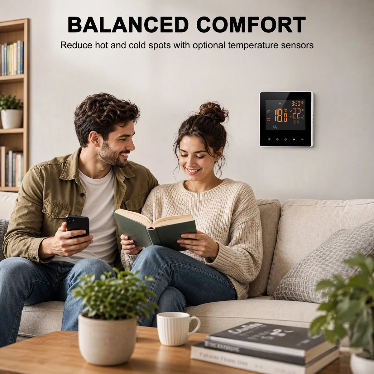 Thermostat WiFi intelligent 16 A pour chauffage au sol avec écran tactile, régulateur de température, commande par application et affichage numérique | Sansoti