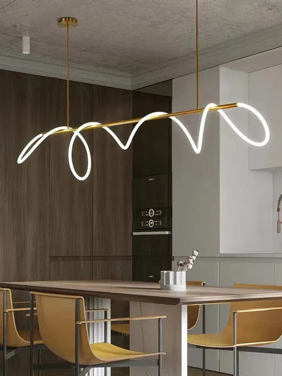 Liniowa lampa wisząca LED z aluminium, czarno-złota, 80-150 cm, nowoczesny design, do jadalni, sypialni i salonu | Sansoti