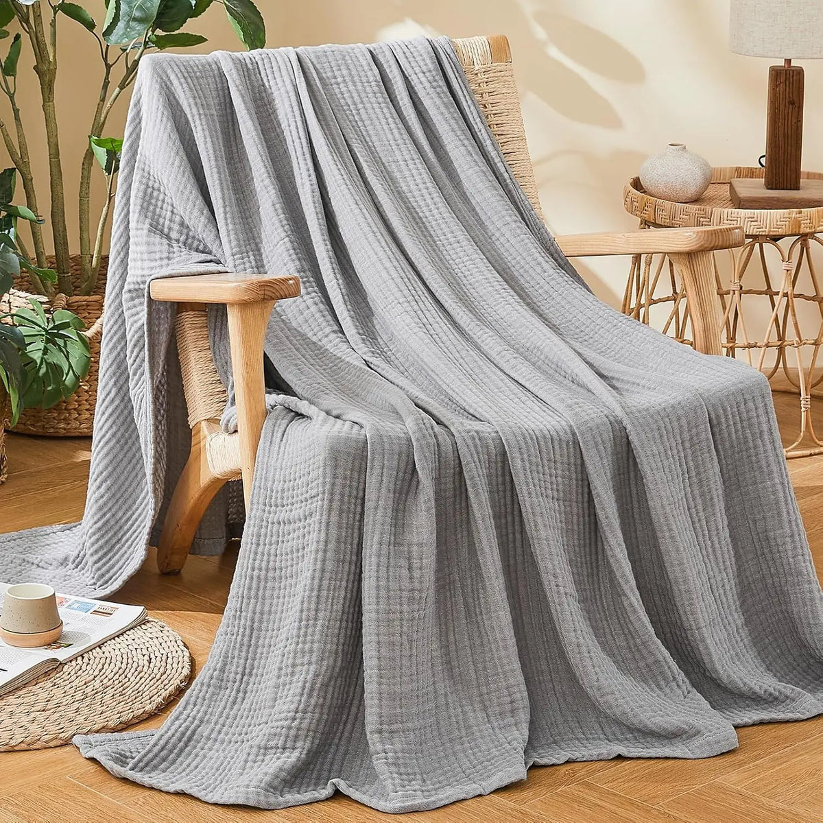 Muslin Cotton Blanket Multi-Layer Soft Gauze Weave Sofa Throw Comfortable Bed Plaid for All Seasons | Sansoti