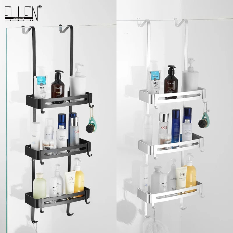 Duschregal Aluminium Schwarz Silber 2- oder 3-lagig Hängend Duschkabinentür Badezimmerschrank Ohne Bohren Shampoohalter Aufbewahrungsregal Badezimmer Organizer | Restfield