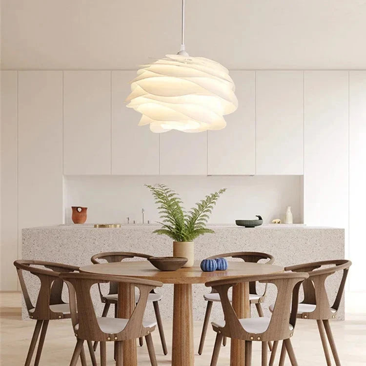 Suspension Lotus superposé Ø33-43cm PVC Métal Blanc Sculpture Couronne lumineuse Design nordique Salon Coin repas | Sansoti