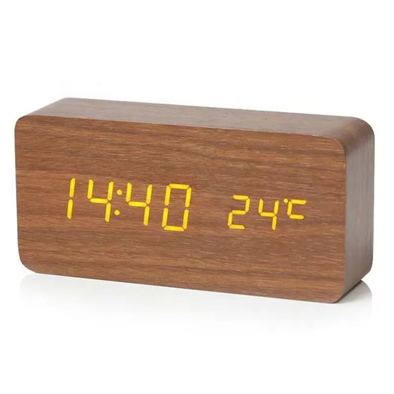 Réveil Digital Aspect Bois LED Bambou Noir Marron Température USB Chambre Bureau 3 Alarmes Luminosité Réglable 12/24h Horloge de Table | Restfield