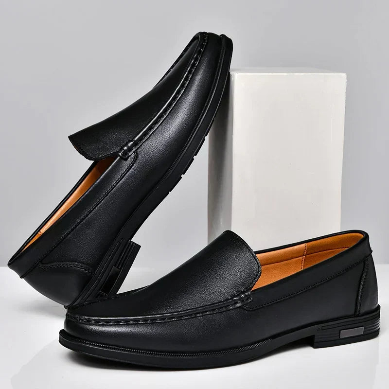 Mocasines de cuero para hombre, mocasines de piel lisa, cómodos, sin cordones, zapatos elegantes y casuales, plantilla flexible | Sansoti