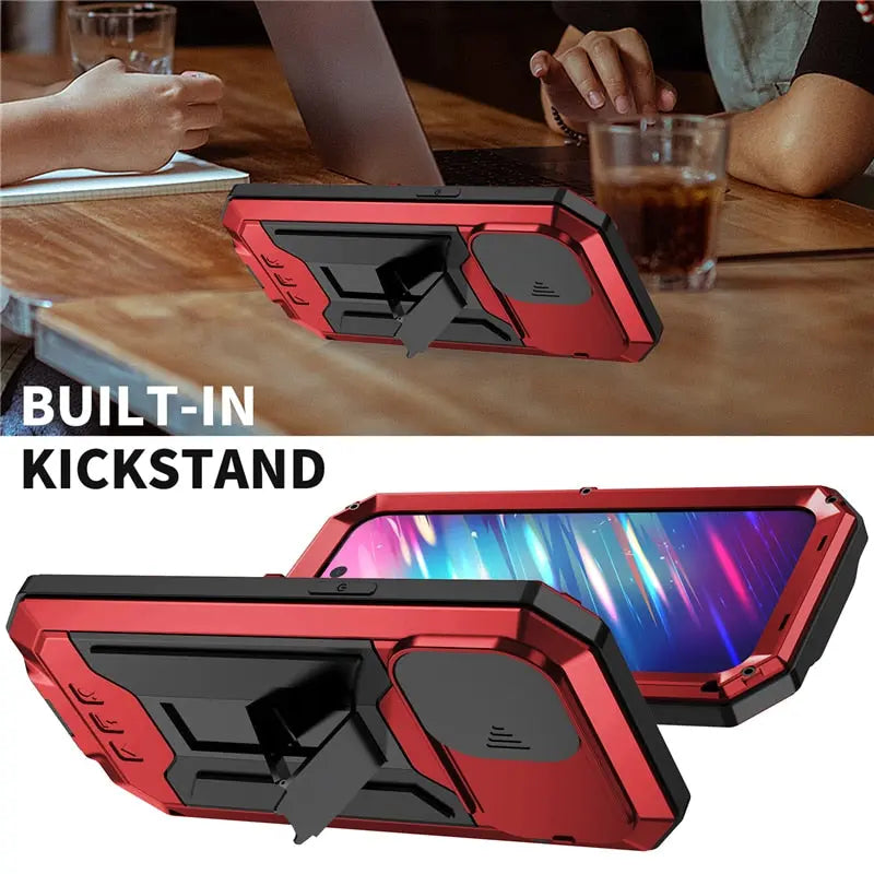 Phone Case with Integrated Screen Protector for iPhone 14 13 Mini Pro Max Rugged Military Black Red | Sansoti