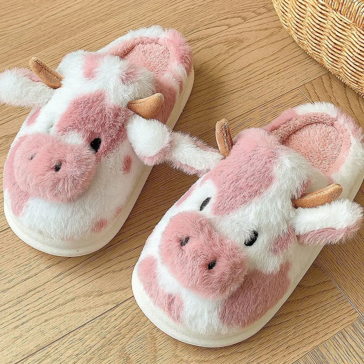 Pluche Koeiensloffen Dames Winterpantoffels Zacht Fluffy Indoor Huisschoenen Platform Warm Comfort Antislip | Sansoti