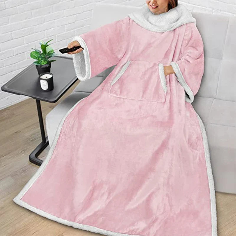 Tragbare Sherpa-Decke mit Ärmeln und Fußtasche für ultimativen Entspannungskomfort zu Hause, Winter-Lounge zum Relaxen | Sansoti