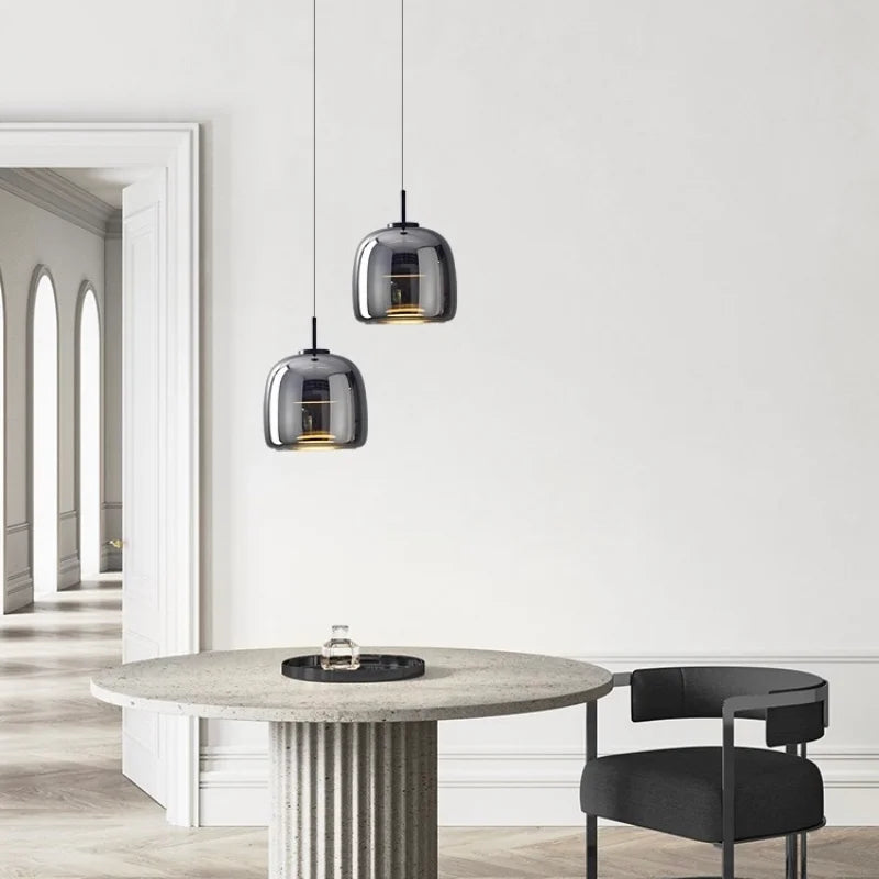 Scandinavische Glazen Hanglamp – Warm Sfeerlicht met Amber, Helder of Grijs Glas – Ø 15, 25 of 35 cm – Moderne Verlichting voor Keuken, Eetkamer en Woonkamer | Sansoti