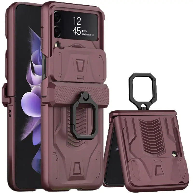 Magnetic Foldable Phone Case with Ring Holder for Z Flip 3 & 4 Flip Camera Shockproof Protective Case | Sansoti