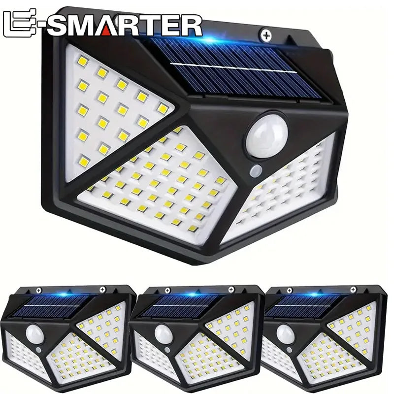 Applique murale extérieure à énergie solaire, 100 LED, détecteur de mouvement, étanche IP65, noire, éclairage de sécurité pour jardin | Sansoti