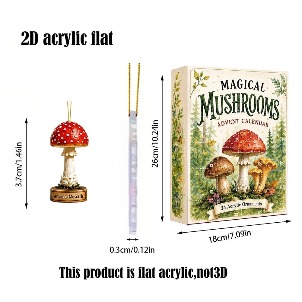 Mushroom Advent Calendar 24 Days Acrylic Ornaments Christmas Decoration Countdown Box Festive Gift Child-Friendly | Sansoti