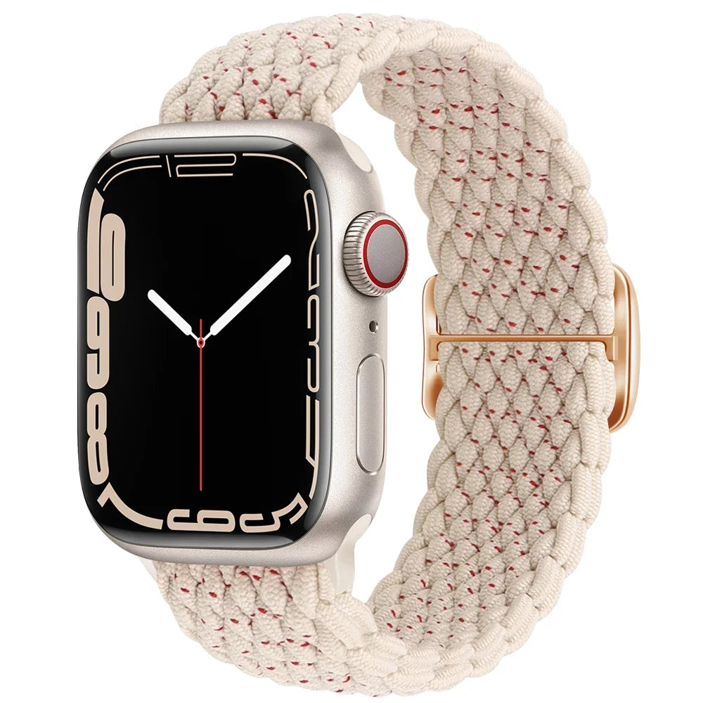 Elastisch gevlochten nylon smartwatch-bandje, 38–49 mm, verstelbaar en ademend, sportband voor Apple Watch | Sansoti