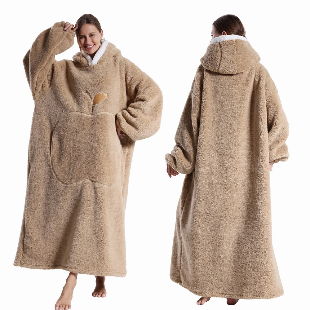 Draagbare Deken met Capuchon en Mouwen 140cm Pluche Fleece Oversized Universele Maat Huisdeken Loungewear | Sansoti