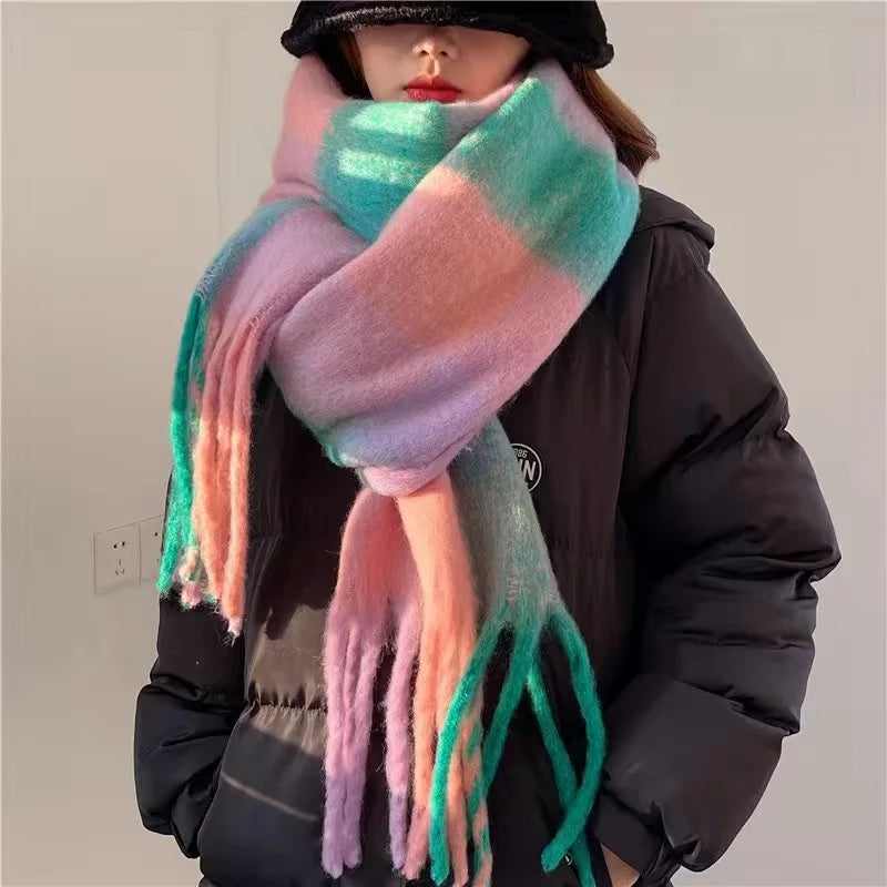 Gradient Winter Scarf Large Size Thickly Woven Warm Wrap with Fringes Soft Scarf for Women 7 Colors | Sansoti