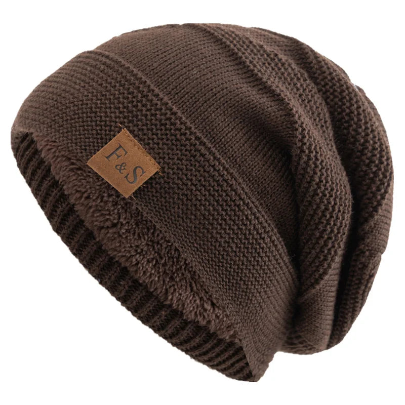 Knitted Slouchy Beanie Winter Hat Lined with Fleece Unisex Casual Streetwear Adults Head Circumference 56-60cm | Sansoti