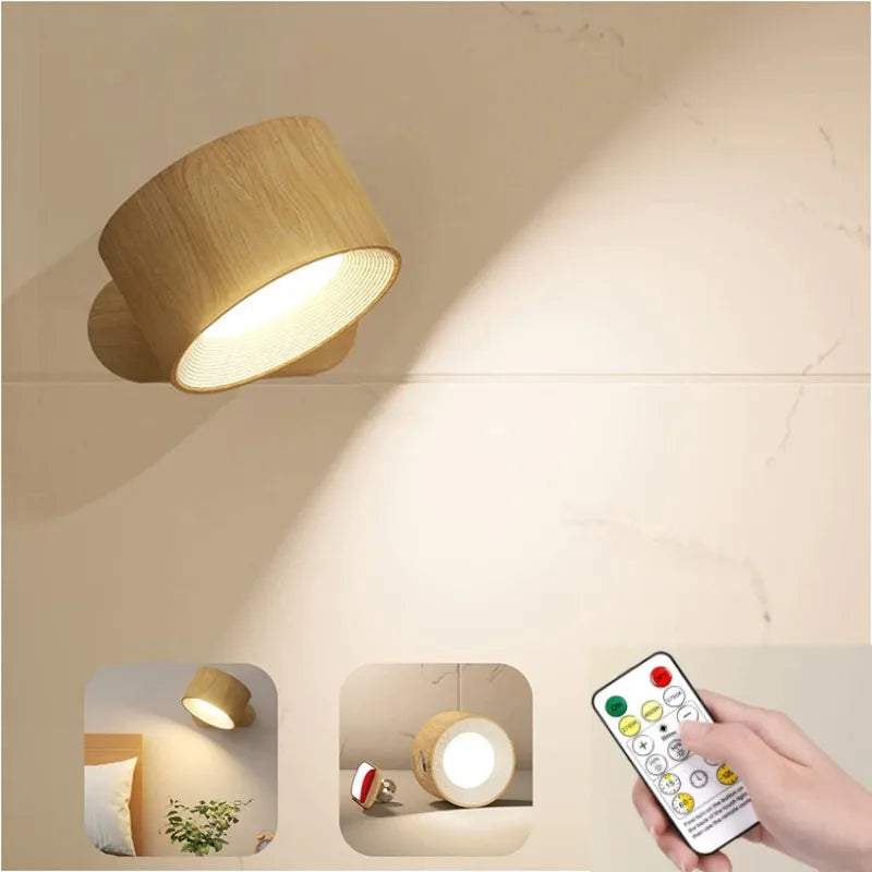 Applique murale magnétique rechargeable sans fil avec télécommande, pivotante à 360°, LED cylindrique à intensité variable, éclairage d’ambiance | Sansoti