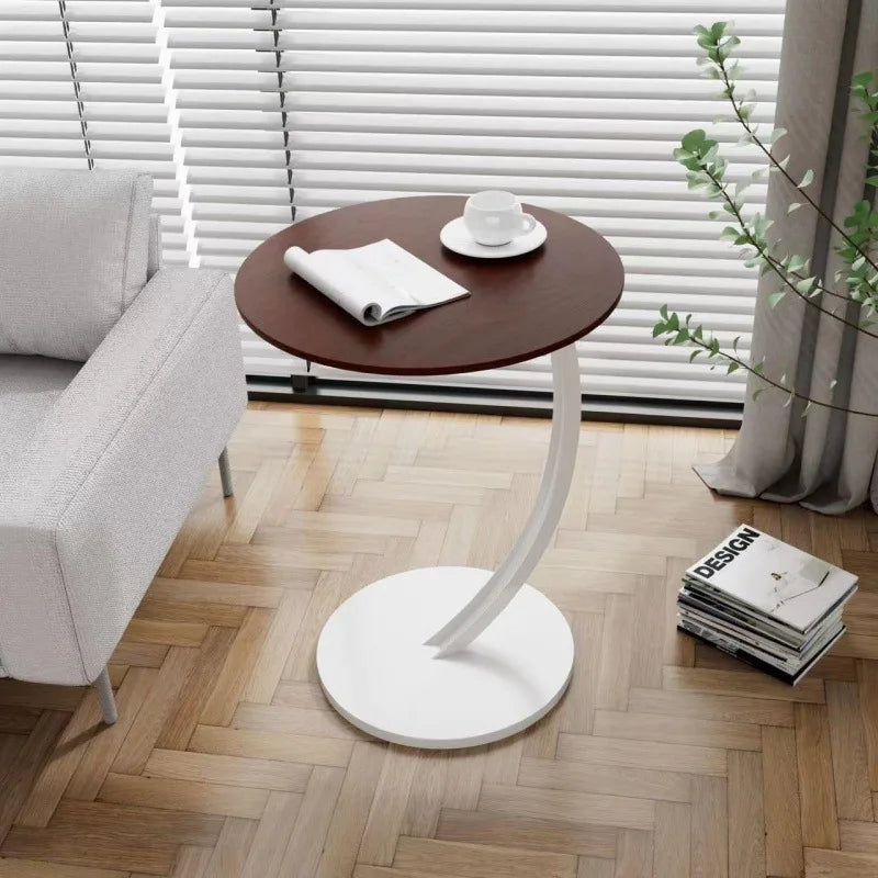 Runder Beistelltisch aus Holz und Stahl, kompakter Nachttisch im modernen Design für Wohnzimmer, Schlafzimmer oder als stilvoller Ecktisch | Sansoti