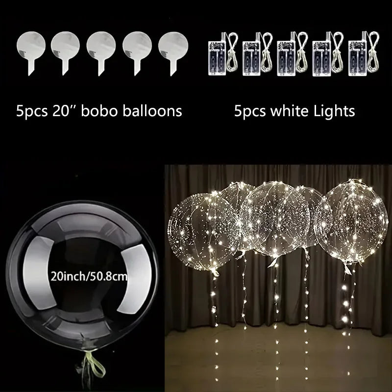 Transparent Party Balloons with LED Lights 50cm 5 Pieces String Lights Party Decoration Events | Sansoti