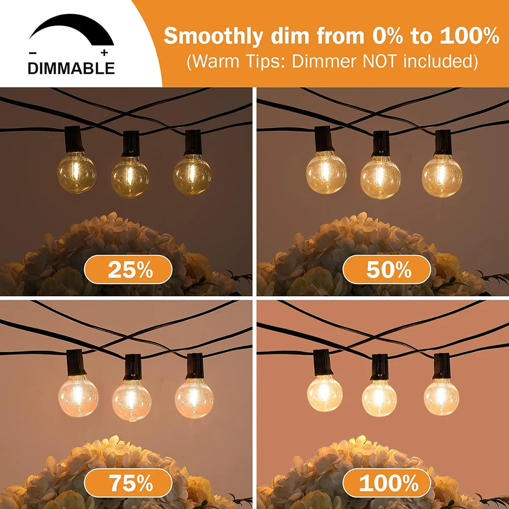 LED Festoen Lichtsnoer Bol G40 Warm Wit Tuin Feest Bruiloft Decoratie Outdoor Sfeerlicht Verlichting 9-26M | Sansoti