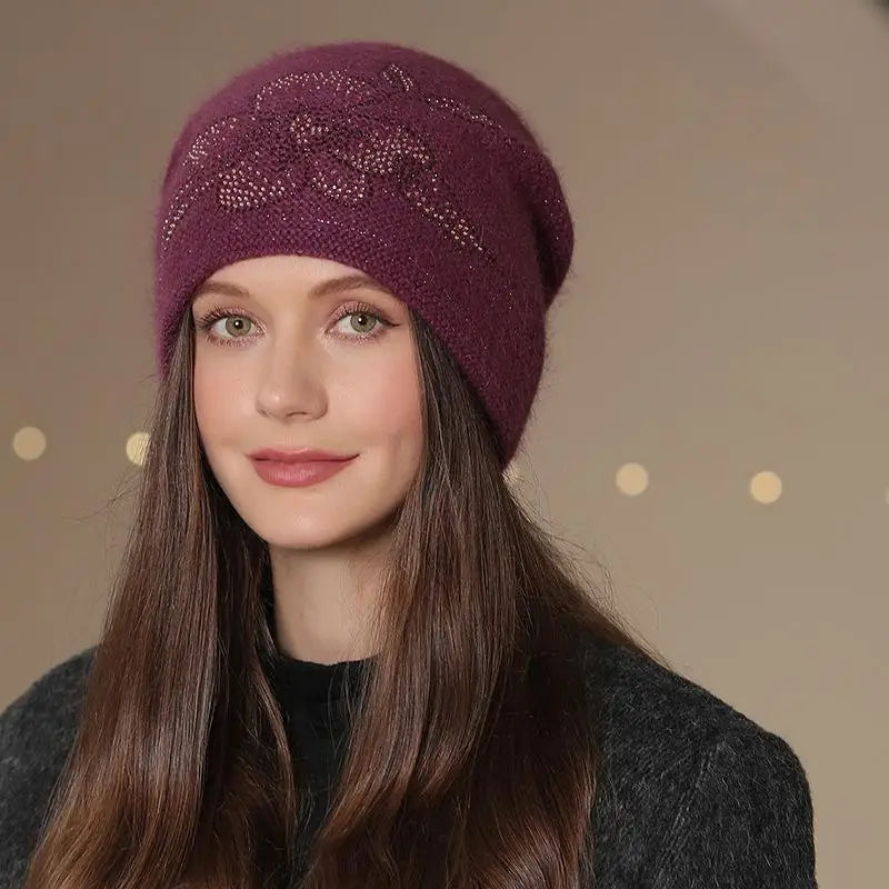 Gebreide Wintermuts Dames met Bloem Decoratie Warme Beanie Streetwear Casual Hoofdbedekking Winteraccessoire | Sansoti