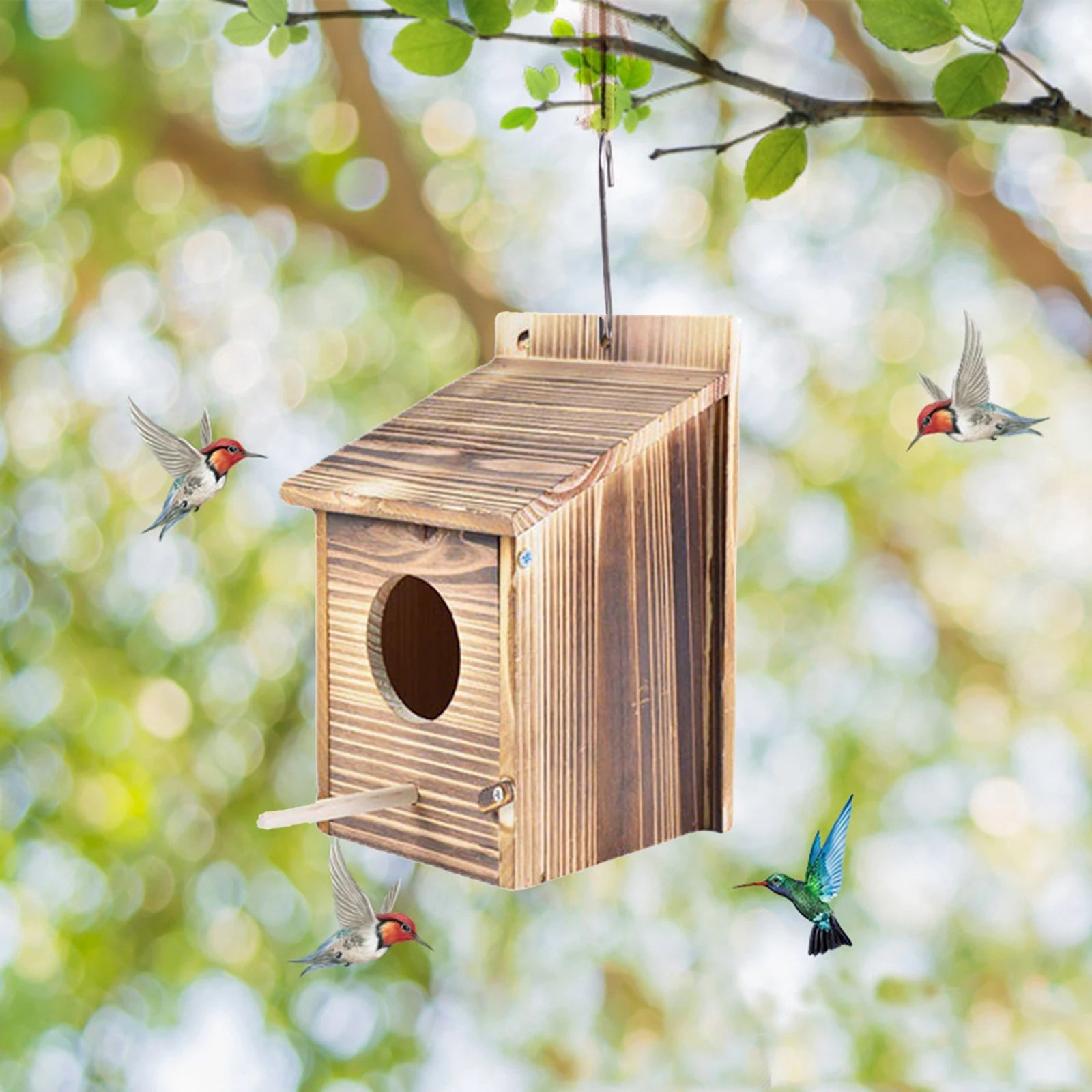 Vogelhaus Holz Hängend Außen Wetterfest 22x15cm Garten Vogelnest Nistkasten Meisen Dekorativ Natürlich | Restfield