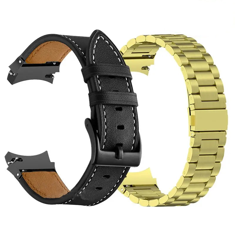 Premium Stainless Steel Leather Watch Band Galaxy Watch 5 40mm 44mm 45mm Pro Adjustable Replaceable Wristband | Sansoti